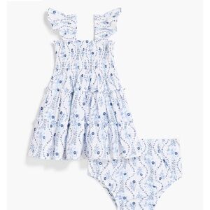 Blue and White Floral Dress with Ruffled Straps
